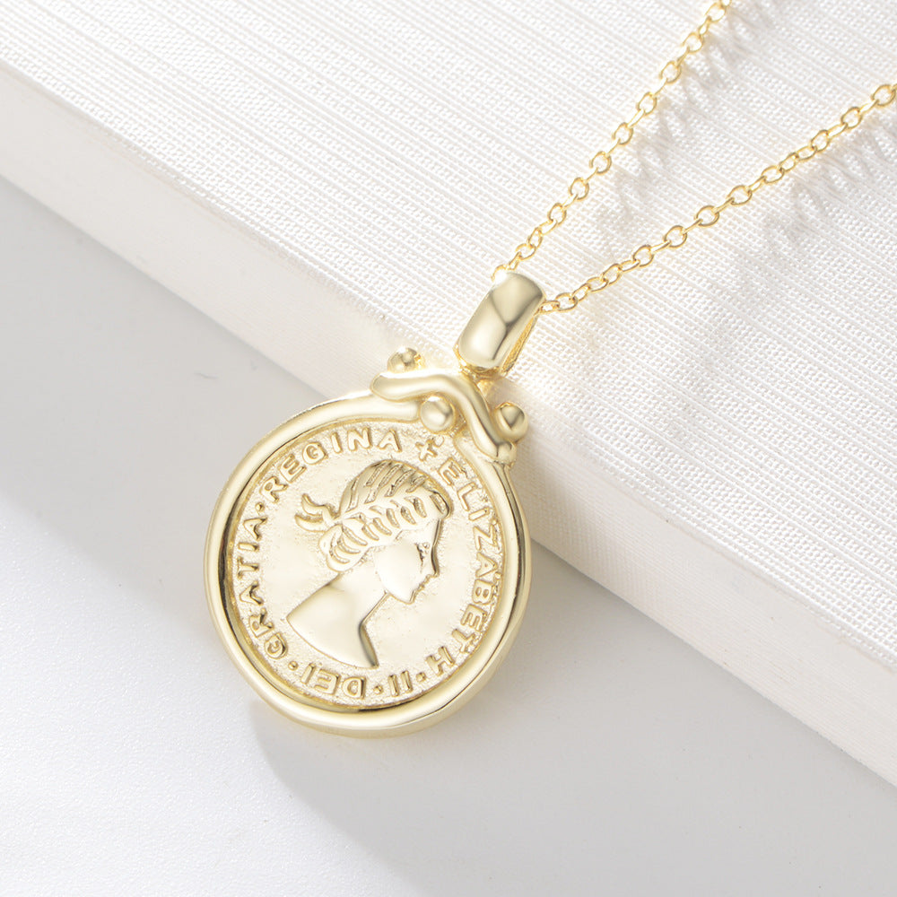 925 Sterling Silver Queen Elizabeth Coin Necklace, Medallion Pendant