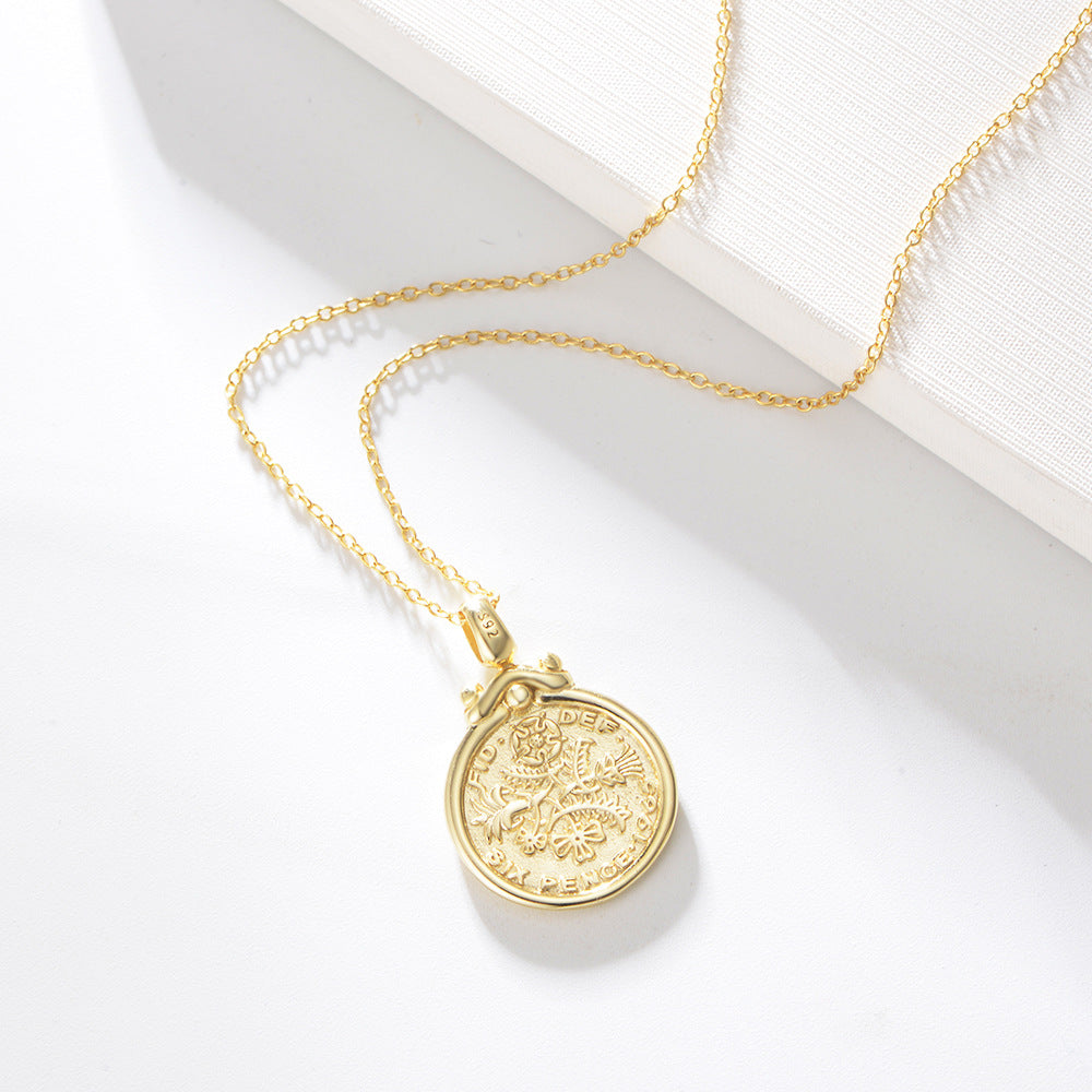 925 Sterling Silver Queen Elizabeth Coin Necklace, Medallion Pendant