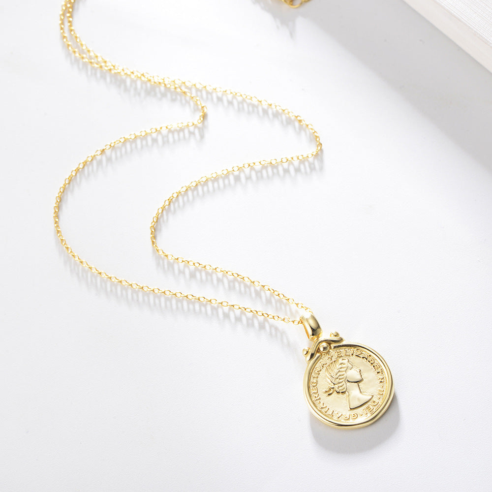 925 Sterling Silver Queen Elizabeth Coin Necklace, Medallion Pendant