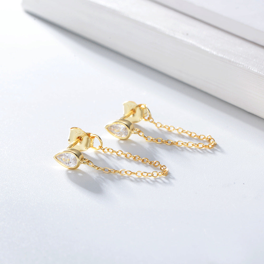 925 Sterling Silver Waterdrop Ear Jackets, CZ Chain Drop Earrings