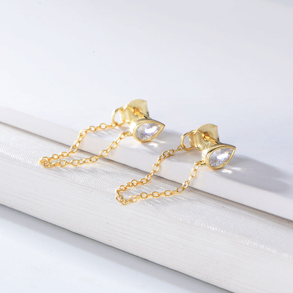 925 Sterling Silver Waterdrop Ear Jackets, CZ Chain Drop Earrings
