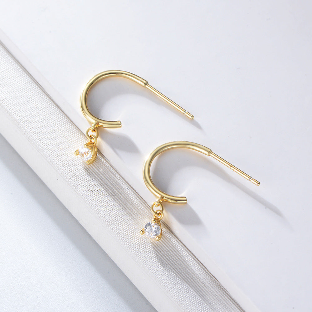 925 Sterling Silver Minimalist Zirconia Stud Earrings, Sparkling Solitaire Jewelry