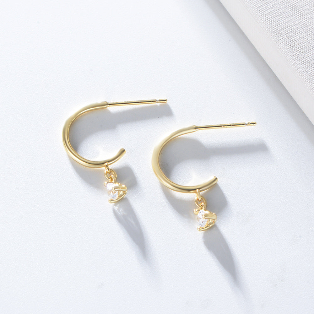 925 Sterling Silver Minimalist Zirconia Stud Earrings, Sparkling Solitaire Jewelry