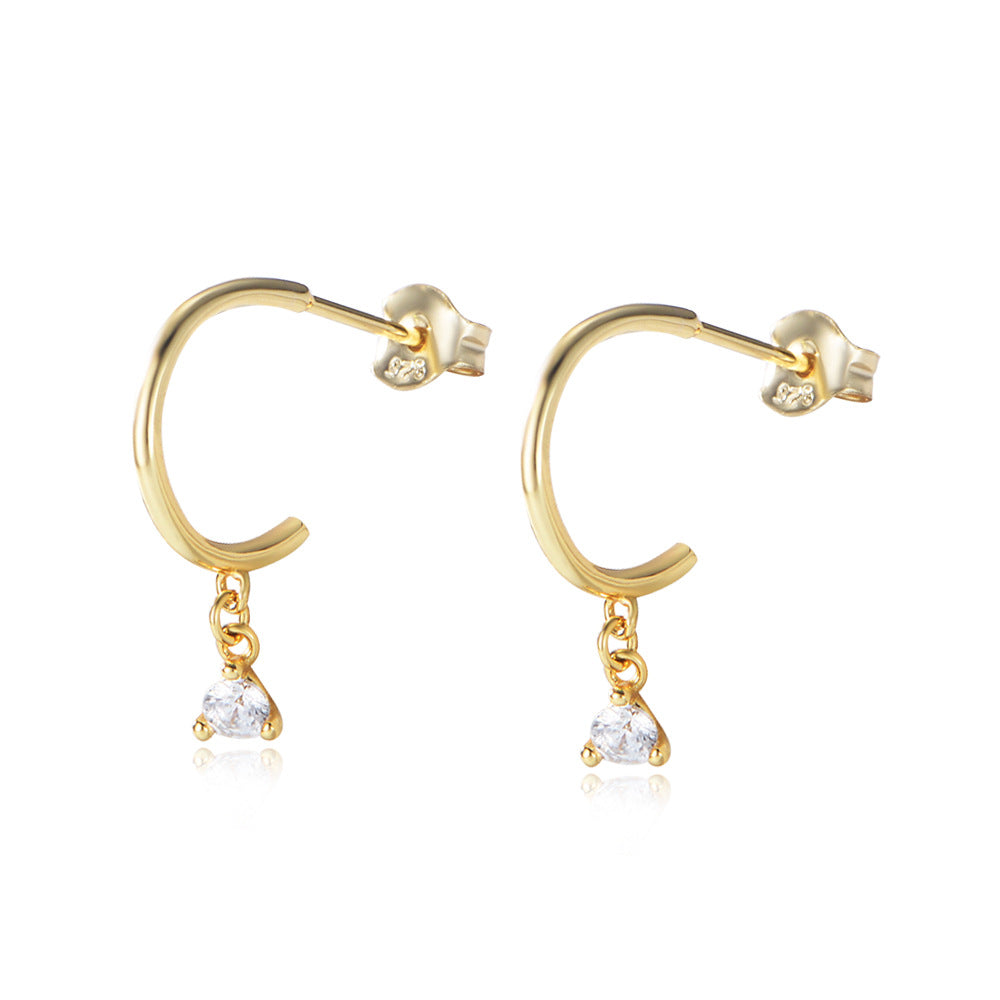 925 Sterling Silver Minimalist Zirconia Stud Earrings, Sparkling Solitaire Jewelry