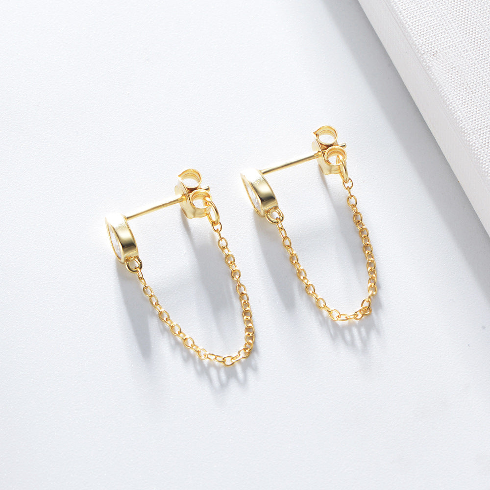 925 Sterling Silver Waterdrop Ear Jackets, CZ Chain Drop Earrings
