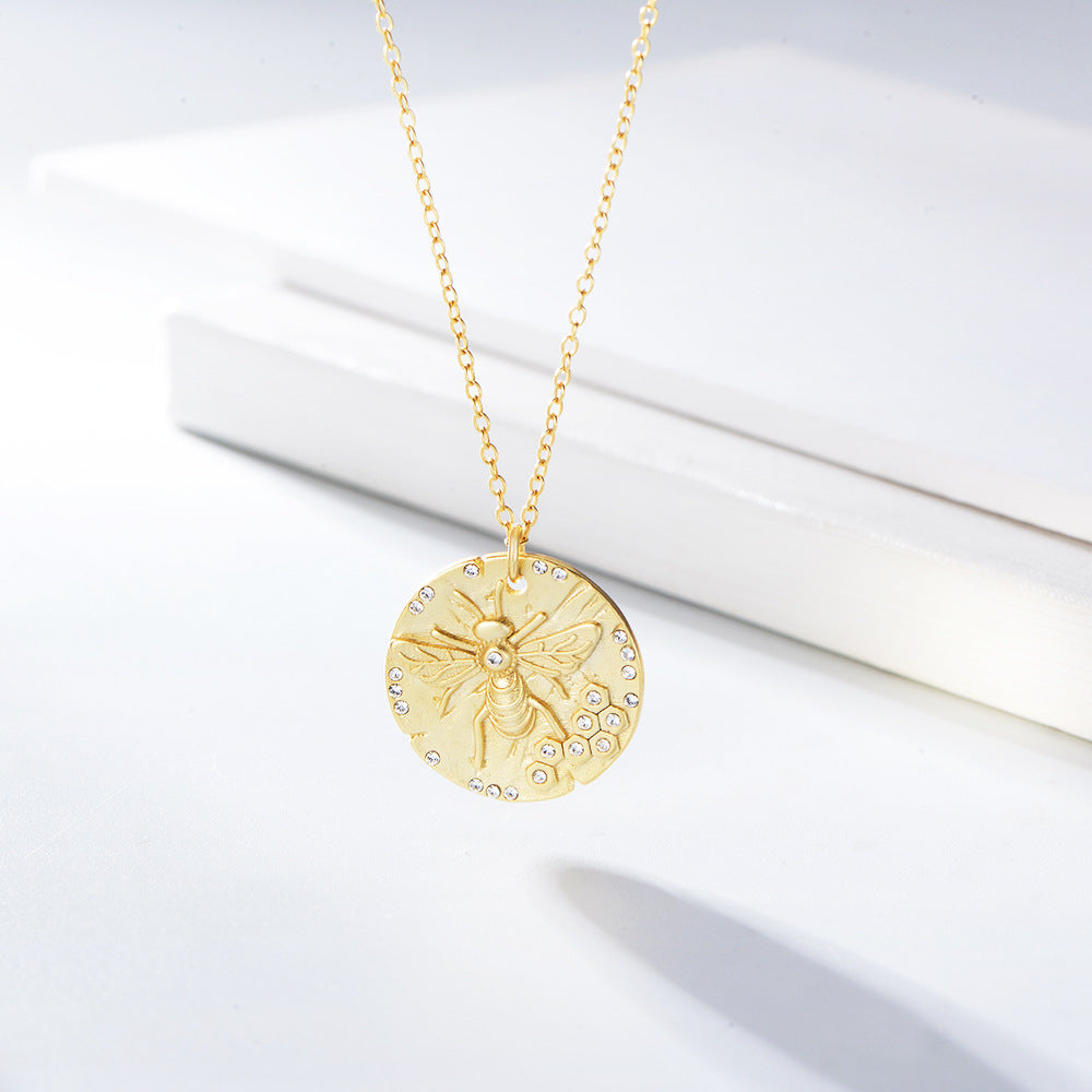 S925 Silver Minimalist Bee Medal Necklace - Dainty Zirconia Choker