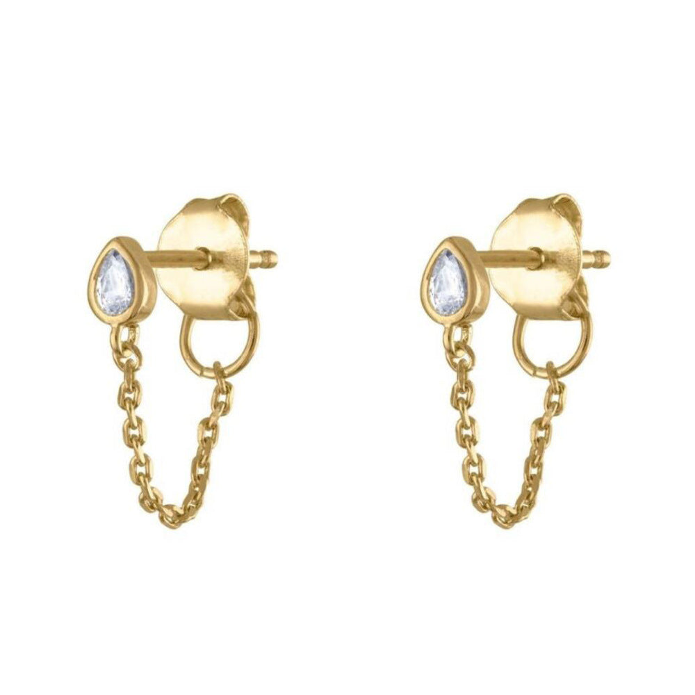 925 Sterling Silver Waterdrop Ear Jackets, CZ Chain Drop Earrings