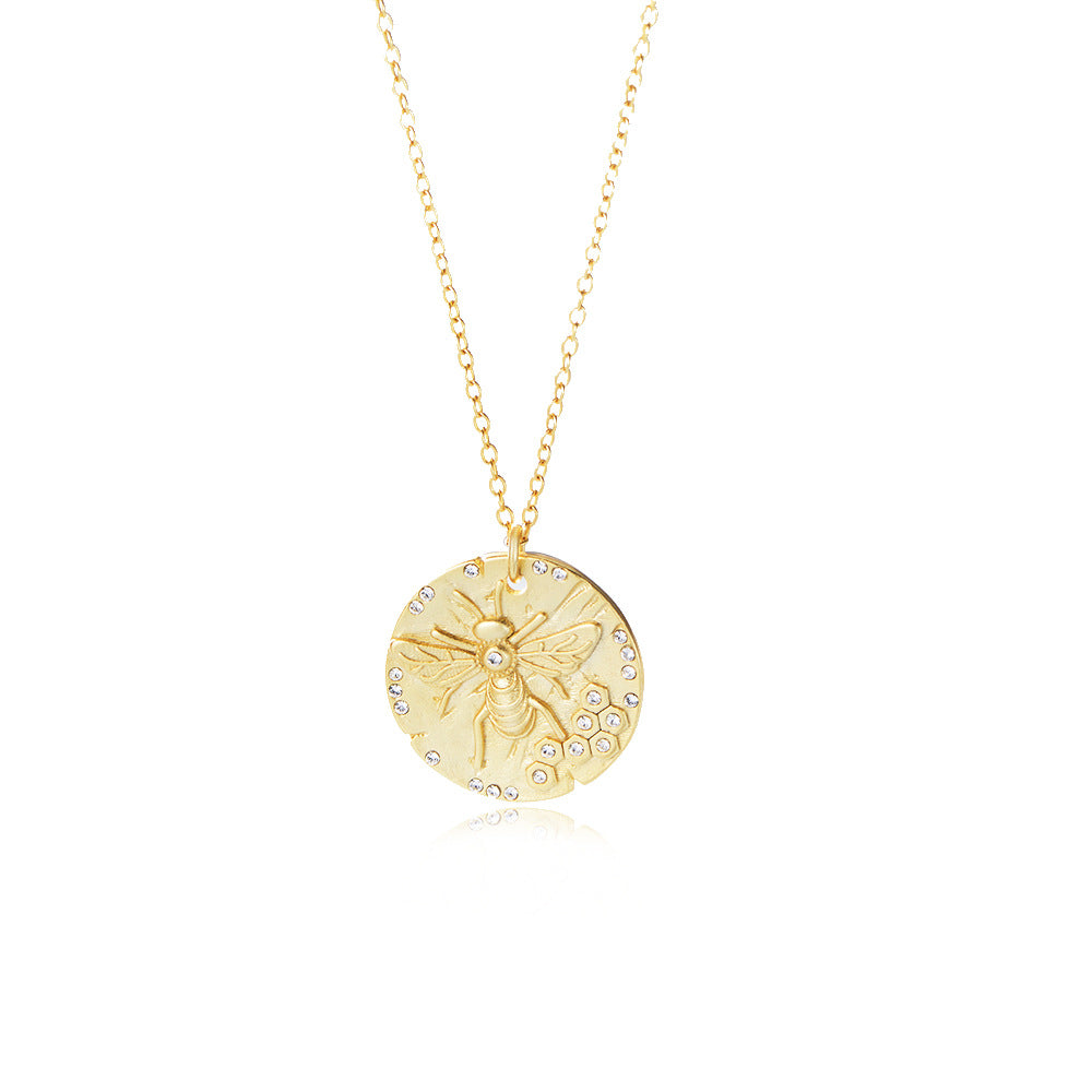 S925 Silver Minimalist Bee Medal Necklace - Dainty Zirconia Choker