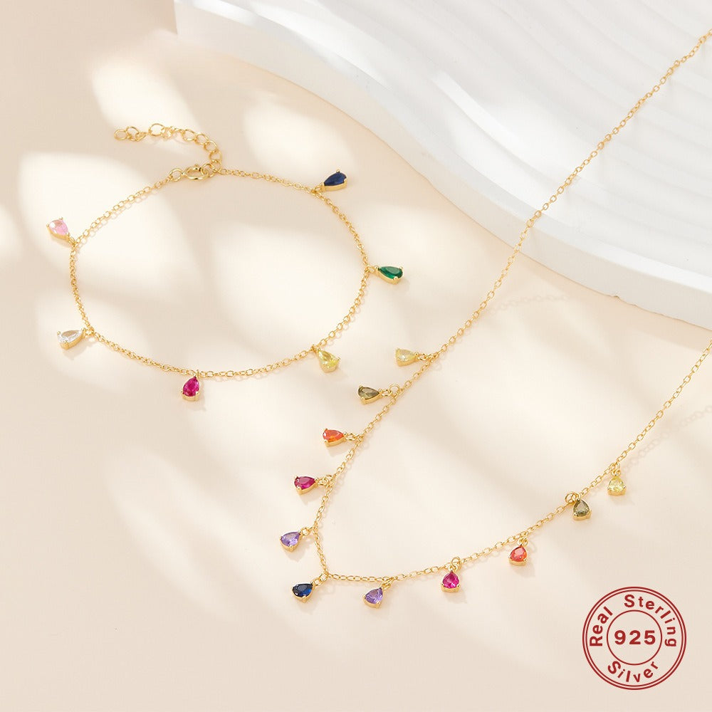 Color Zircon Teardrop Necklace - S925 Silver Trending Collarbone Chain