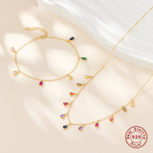 Color Zircon Teardrop Necklace - S925 Silver Trending Collarbone Chain