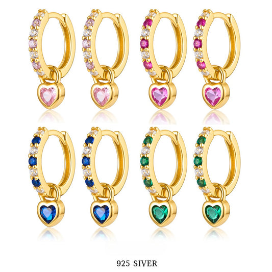 Color Zircon Heart Ear Cuffs - S925 Silver Dopamine Jewelry