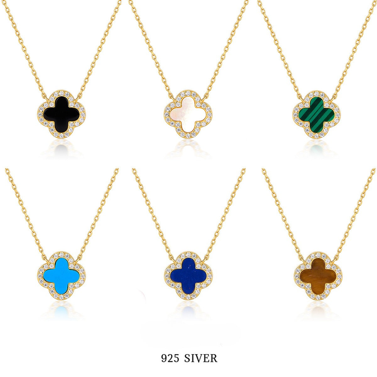 925 Sterling Silver Four-Leaf Clover Necklace | Zircon Inlaid Light Luxury Clavicle Chain for Women, Cross-Border Wholesale
