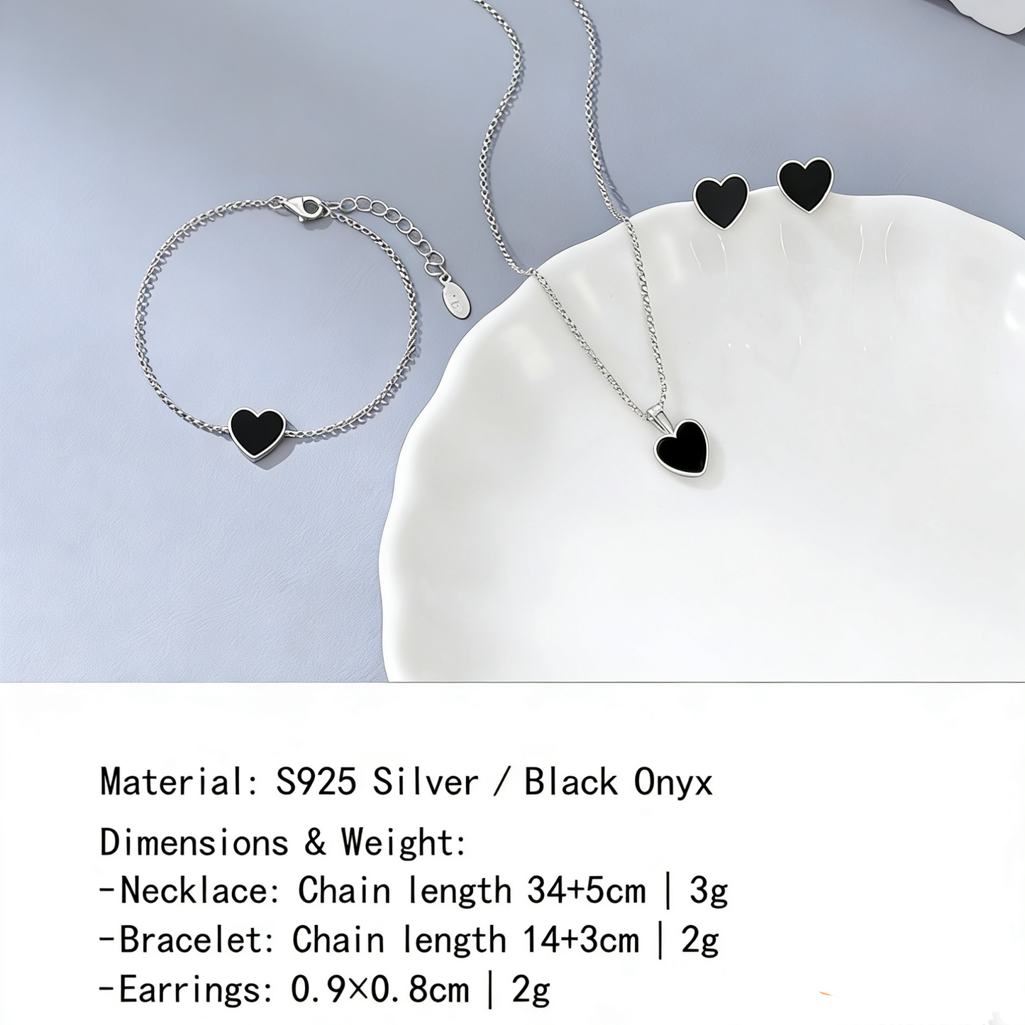 Black Agate Heart Necklace - S925 Silver European Best Seller Chain