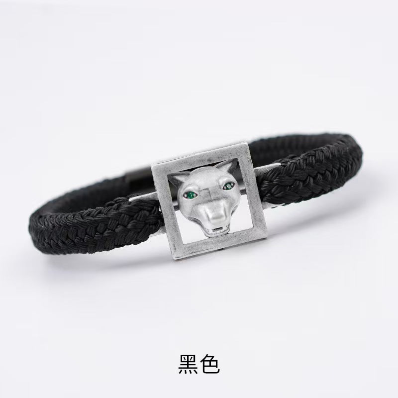 925 Silver Wolf Hand-woven Outdoor Bracelet
