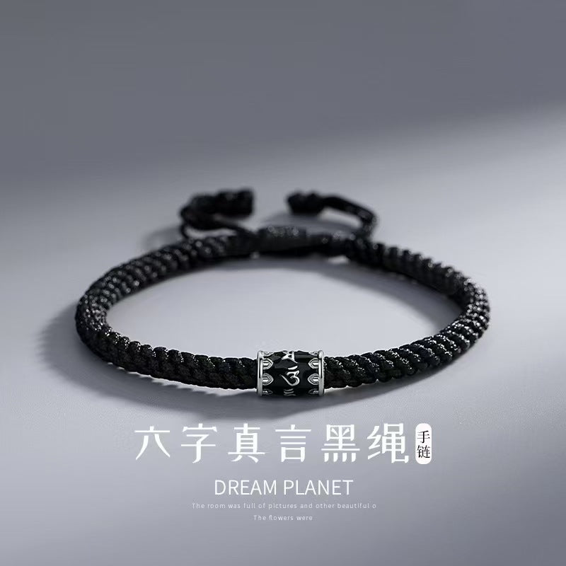 925 Sterling Silver Hand - woven Bracelet with the Six - syllable Mantra