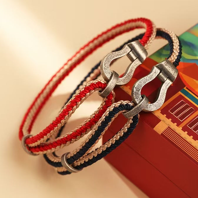 925 Sterling Silver Couple's Vintage Horseshoe Hand Woven Bracelet