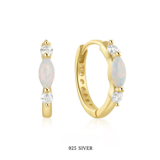 Opal Zircon Hoop Earrings - 925 Silver Light Luxury Trending