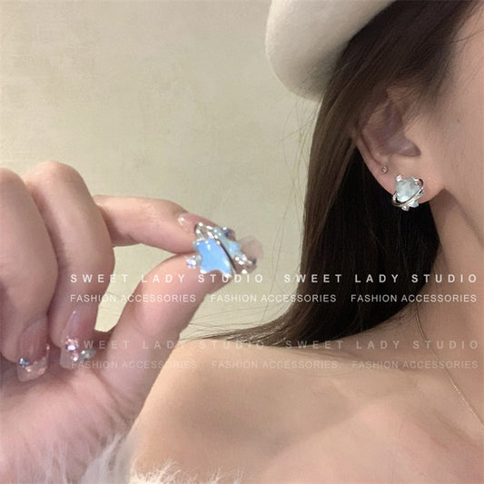 S925 silver needle small fresh super fairy temperament star earrings