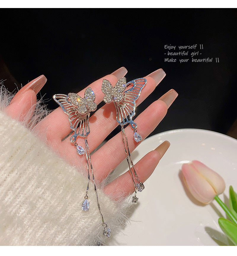 New Sweet and Cool Hot Girl Style Butterfly Long Tassel Earrings