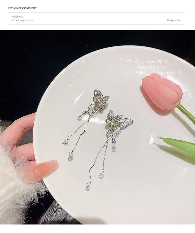 New Sweet and Cool Hot Girl Style Butterfly Long Tassel Earrings