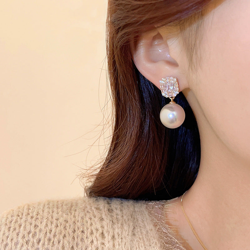 S925 silver needle light luxury niche exquisite square zirconium earrings