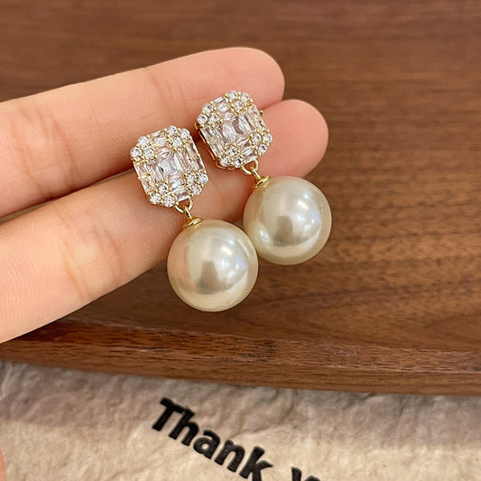 S925 silver needle light luxury niche exquisite square zirconium earrings