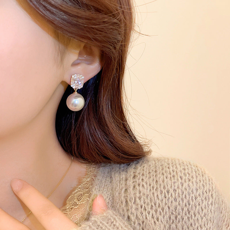 S925 silver needle light luxury niche exquisite square zirconium earrings