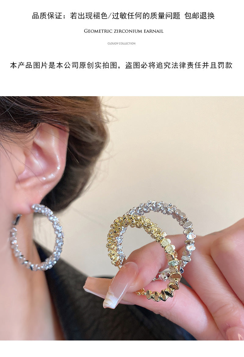 S925 silver needle broken silver large earrings