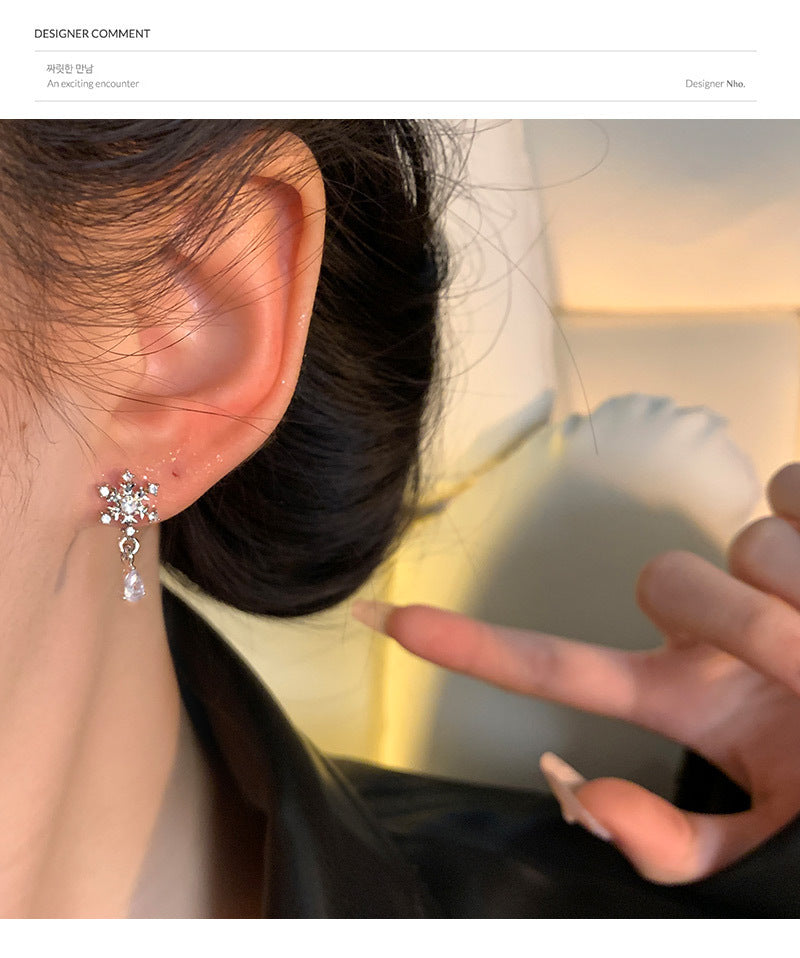 S925 silver needle light luxury niche snowflake zircon earrings