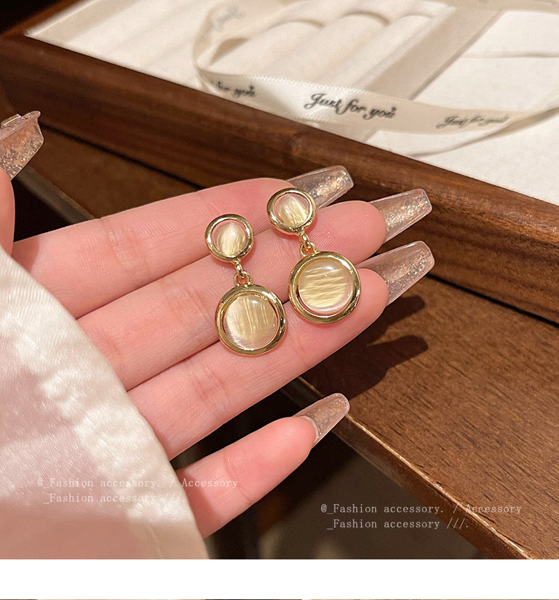 S925 silver needle light luxury niche cat's eye stone earrings beauty versatile temperament