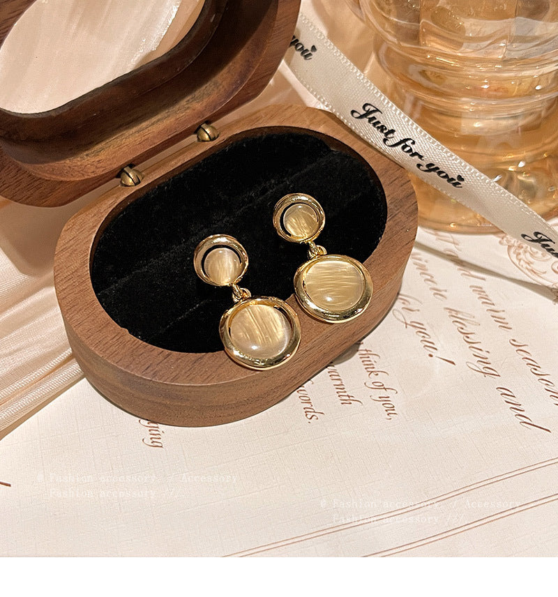 S925 silver needle light luxury niche cat's eye stone earrings beauty versatile temperament