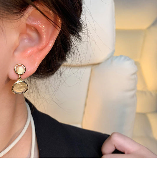 S925 silver needle light luxury niche cat's eye stone earrings beauty versatile temperament