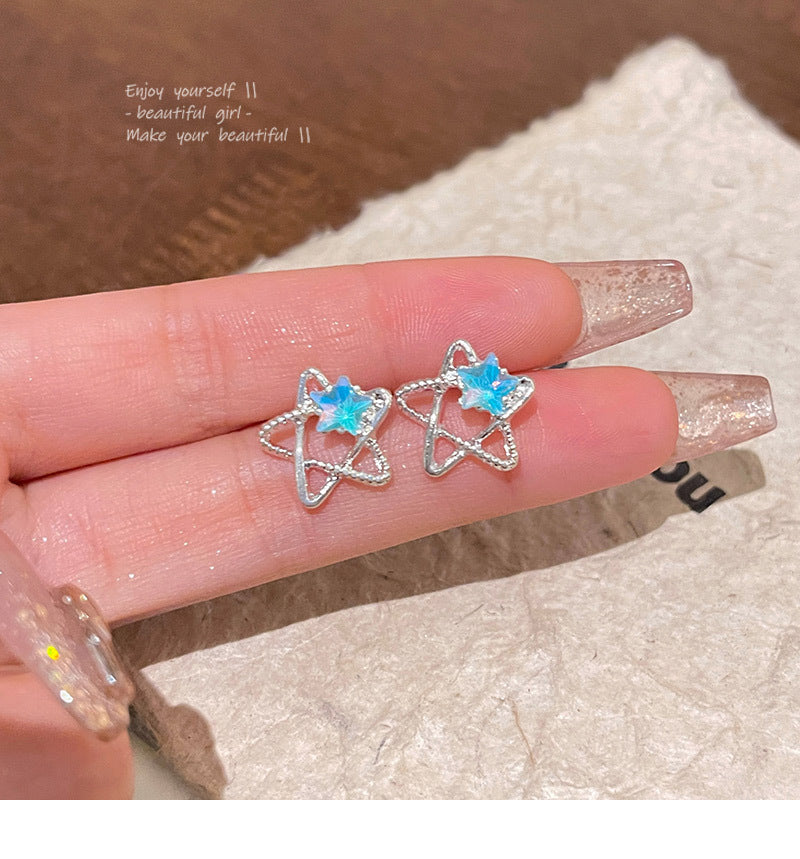 New Dream Blue Five-pointed Star Earrings S925 Silver Needle