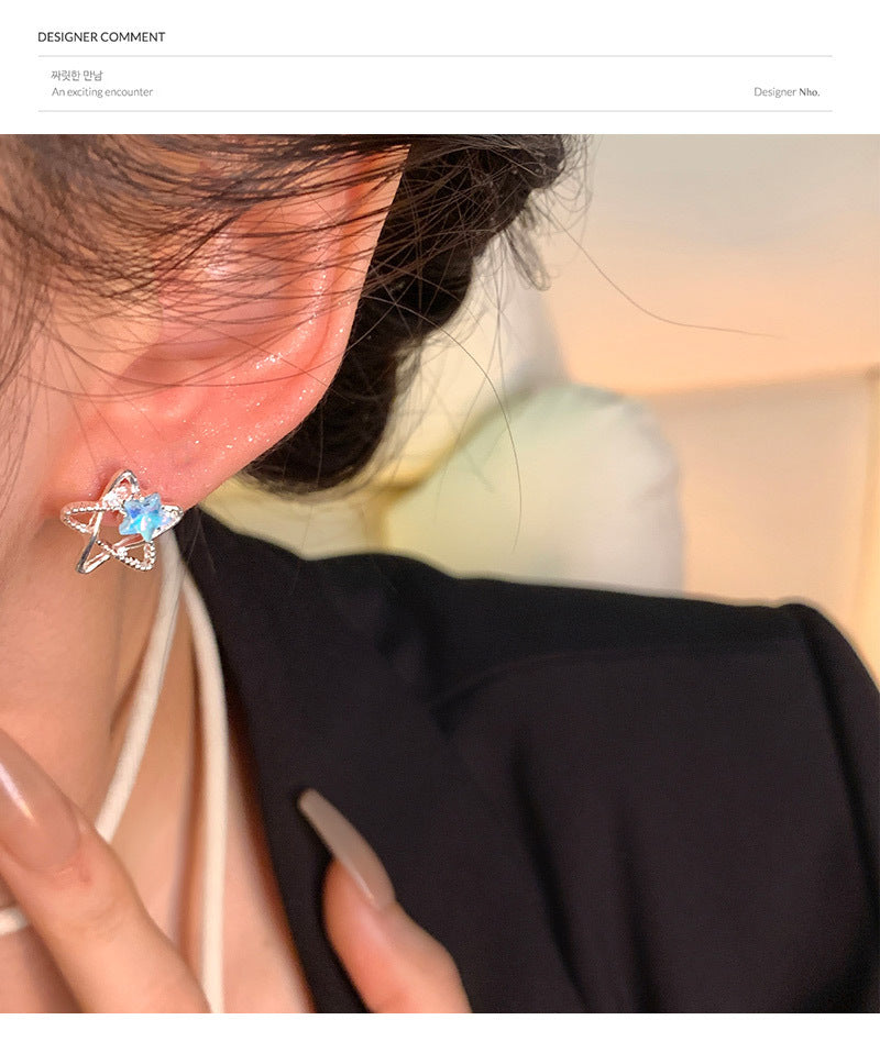 New Dream Blue Five-pointed Star Earrings S925 Silver Needle
