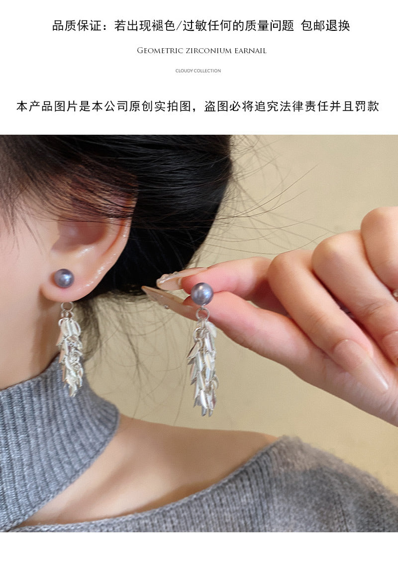 Light luxury niche long tassel wheat ear earrings