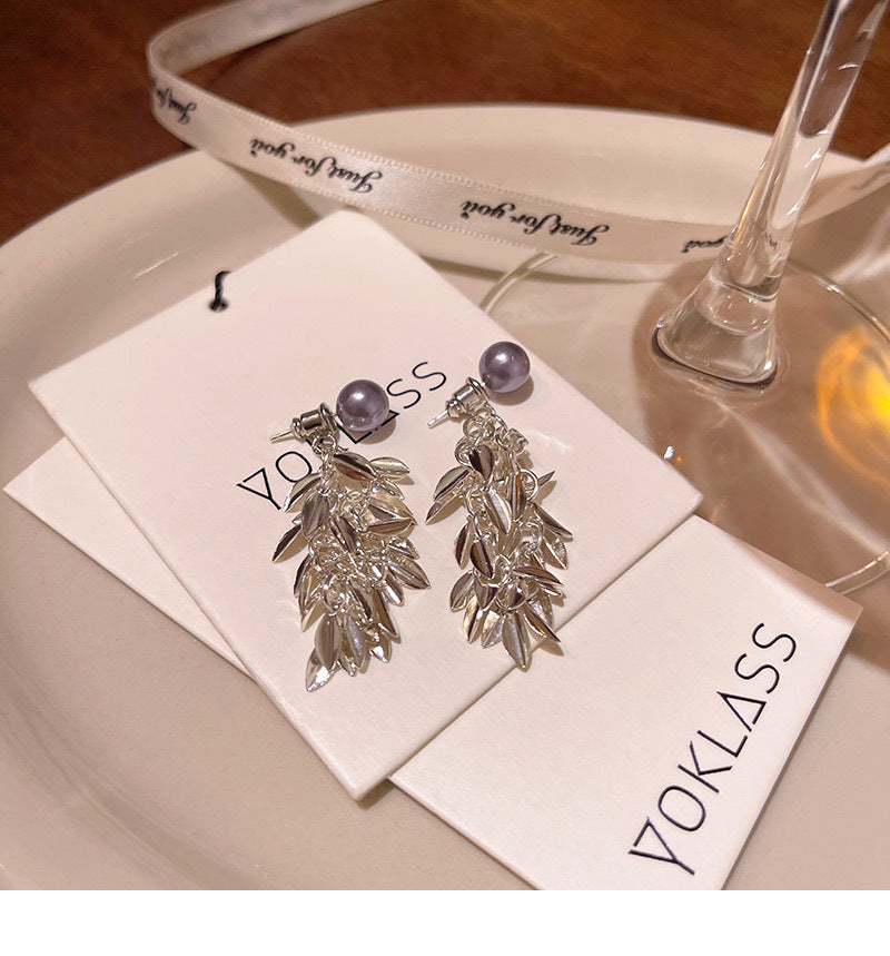 Light luxury niche long tassel wheat ear earrings