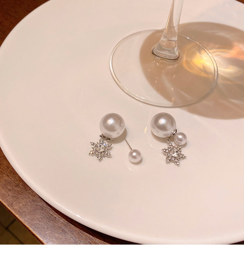 New super shiny full diamond one pair two wear pearl net celebrity earrings