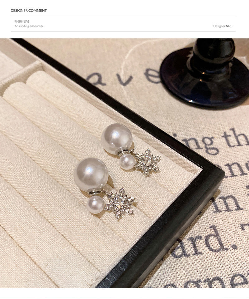 New super shiny full diamond one pair two wear pearl net celebrity earrings
