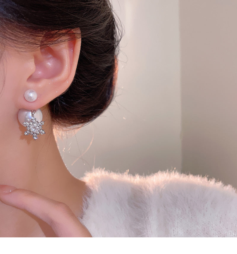 New super shiny full diamond one pair two wear pearl net celebrity earrings