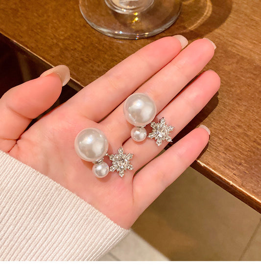 New super shiny full diamond one pair two wear pearl net celebrity earrings