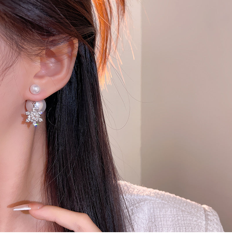 New super shiny full diamond one pair two wear pearl net celebrity earrings