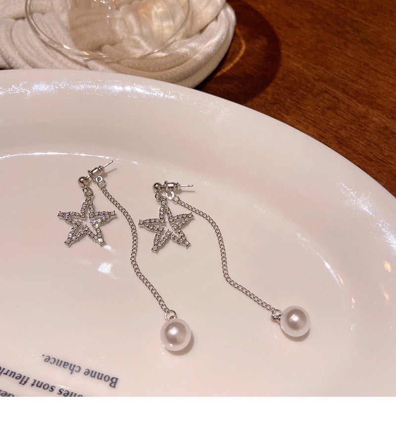 Super sparkling exquisite full diamond five-pointed star earrings
