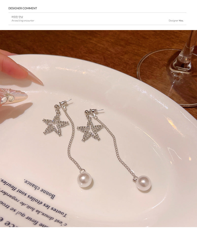 Super sparkling exquisite full diamond five-pointed star earrings