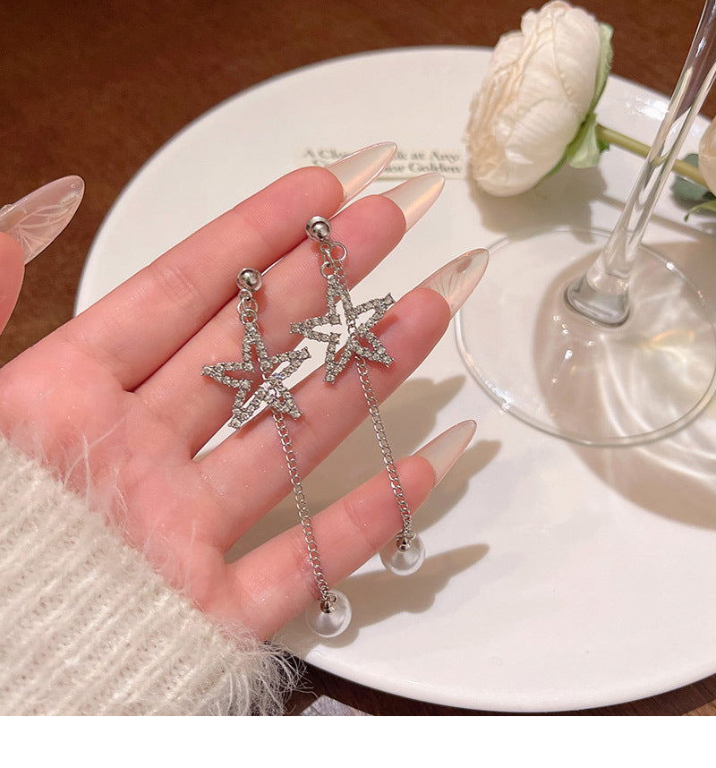Super sparkling exquisite full diamond five-pointed star earrings