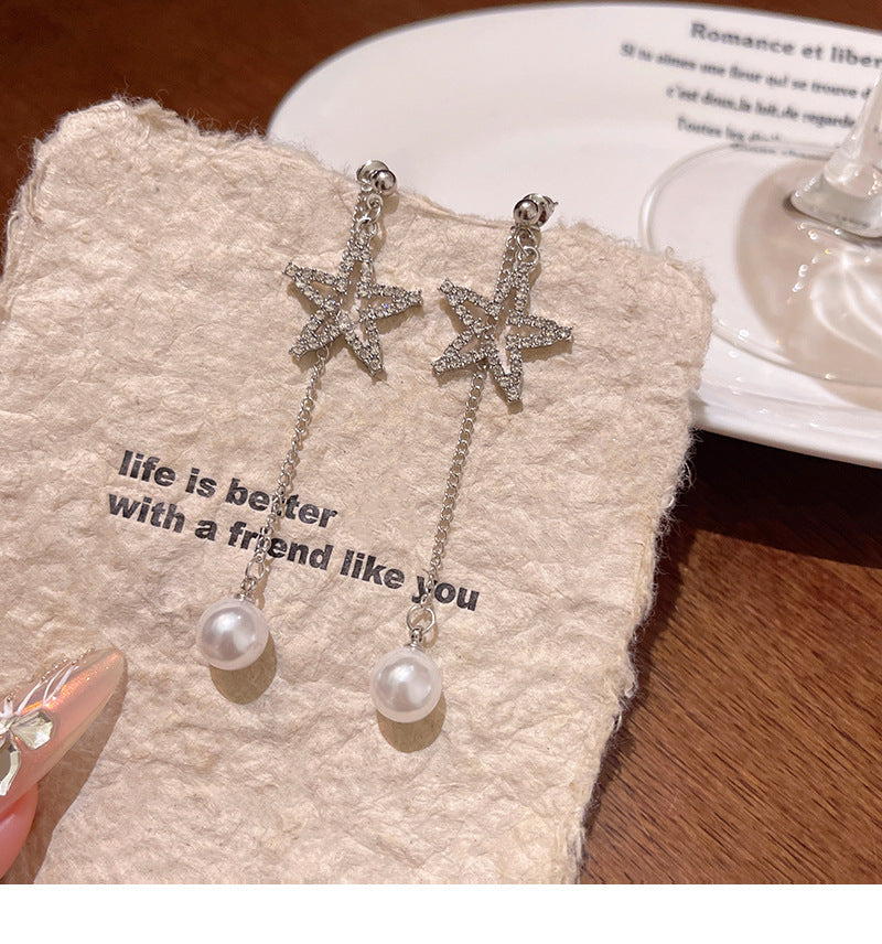 Super sparkling exquisite full diamond five-pointed star earrings