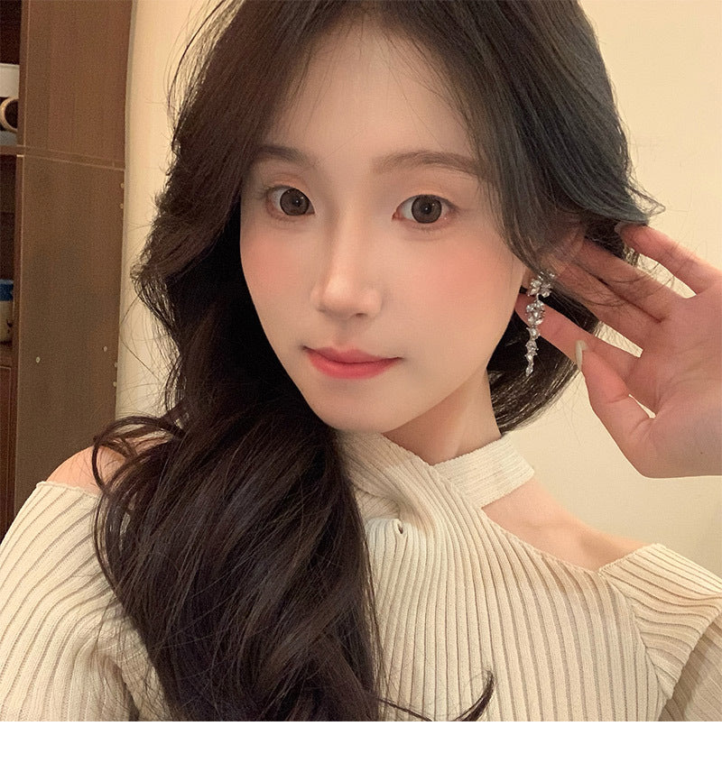 Heavy-duty flash zircon light luxury niche super flash flower earrings