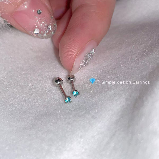Flashing blue zircon niche design simple screw cochlear studs Internet celebrity same style