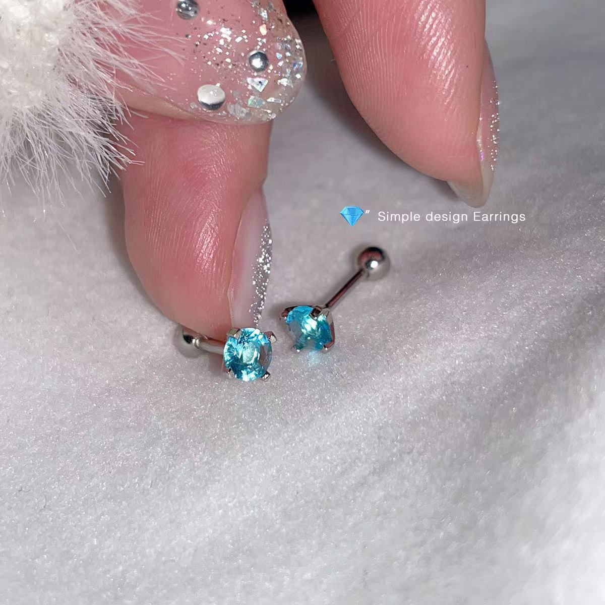 Flashing blue zircon niche design simple screw cochlear studs Internet celebrity same style