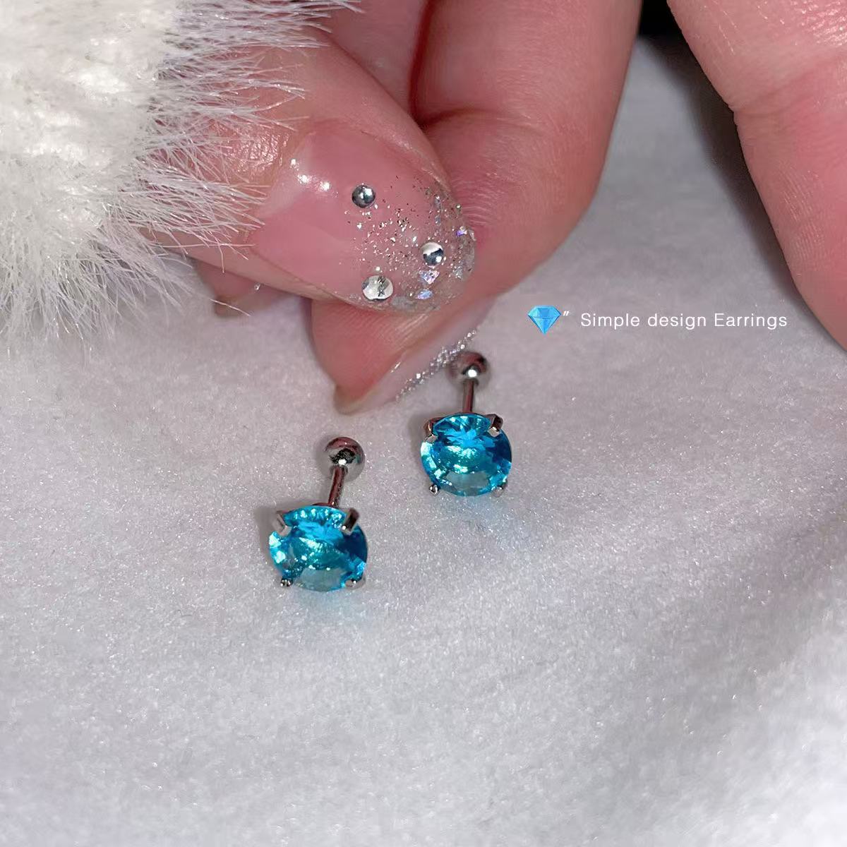 Flashing blue zircon niche design simple screw cochlear studs Internet celebrity same style
