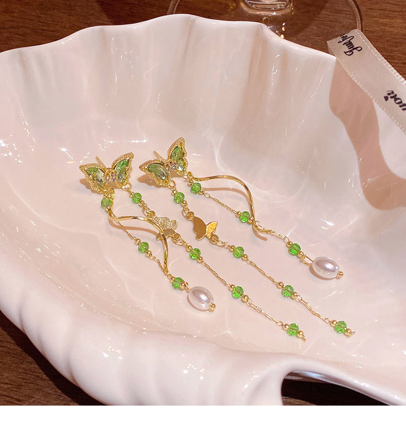 Light luxury niche high-end long tassel butterfly earrings